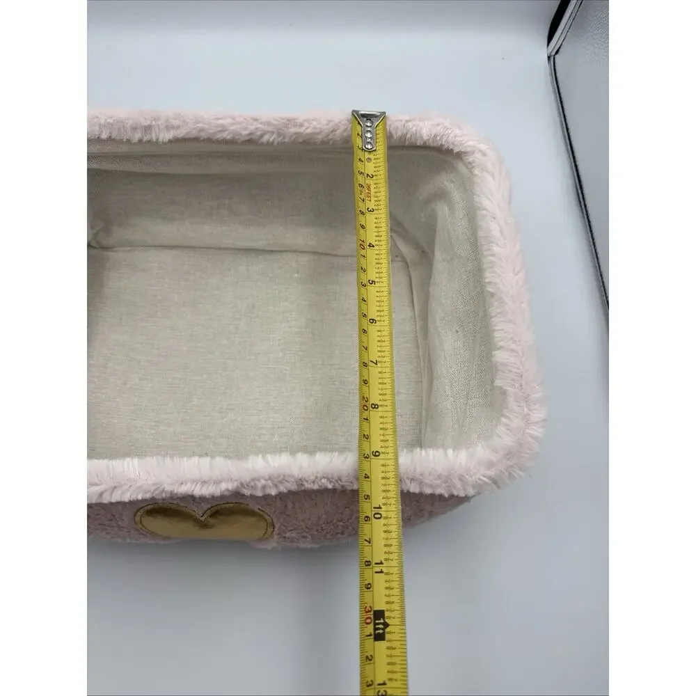 Juicy Couture Home Pink Faux Fur Storage Basket Bin Gold Heart NWT